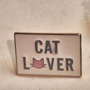 Cat Lover Enamel Pin - White and Pink